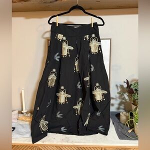 NWT 100% Greek Linen Black Skirt with Gold Scarab Embroidery